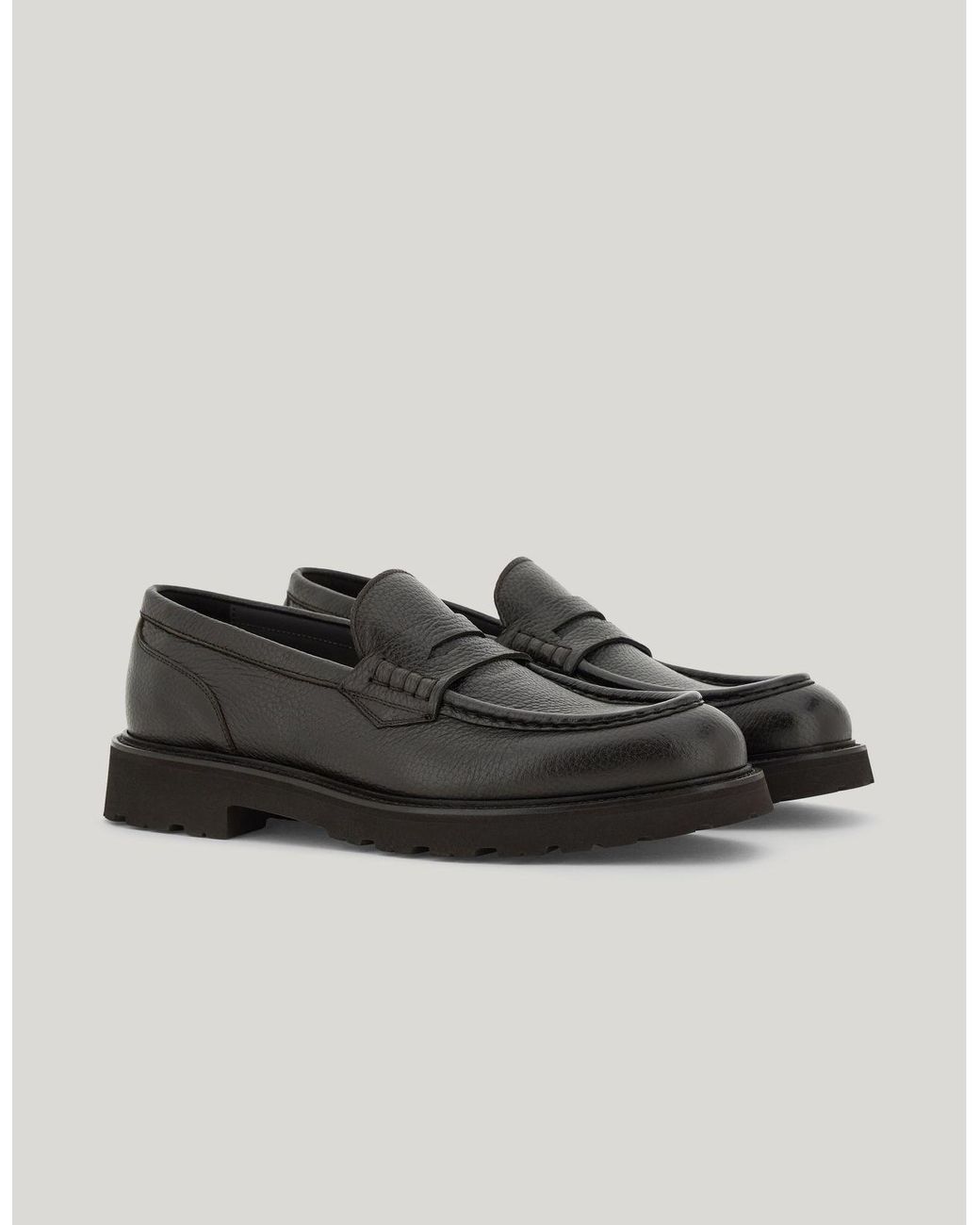 Canali Brown Dark Deerskin Penny Loafers With Eva Rubber Sole for men