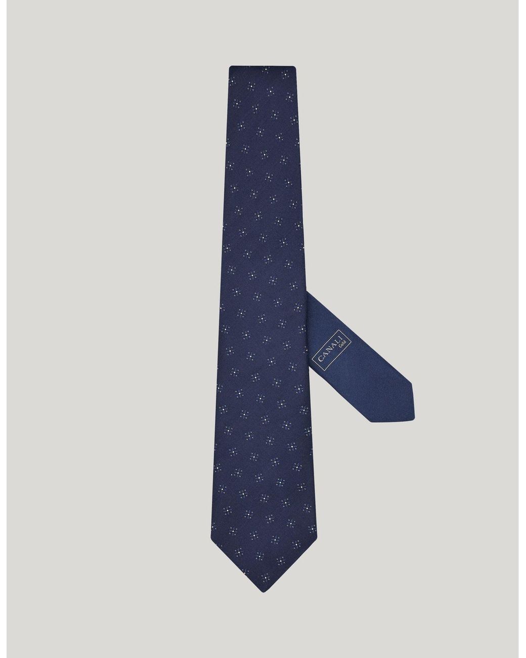 Canali Blue Silk Tie, Jacquard Motif And Logo With Thread for men