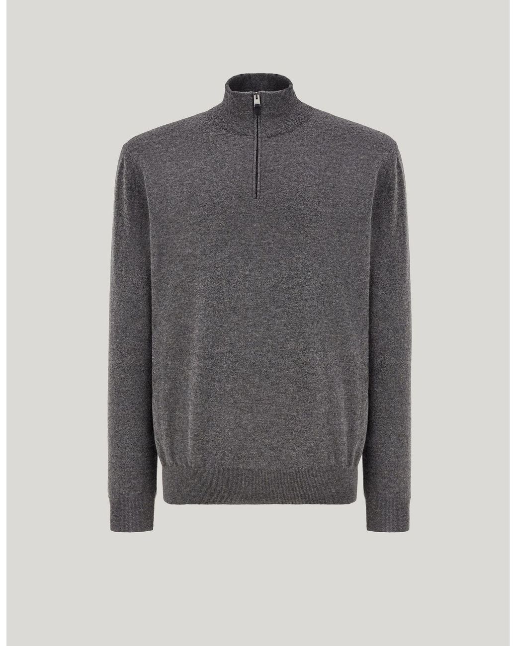 Canali Gray Anthracite Cashmere Zippered Mock Neck Sweater for men