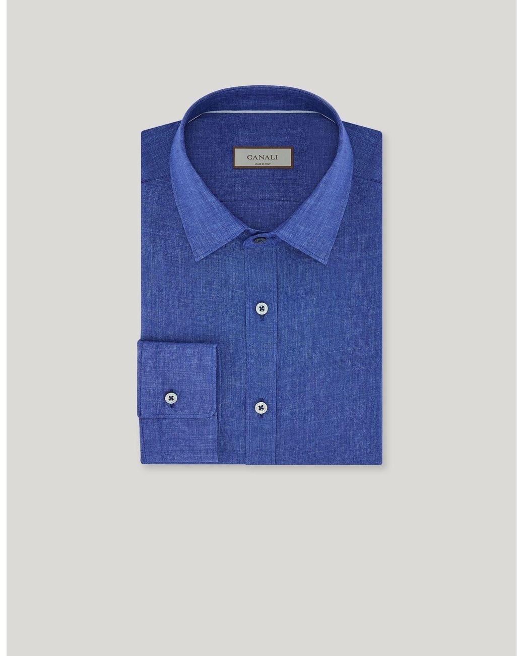 Canali Blue Regular-Fit Linen Shirt With Narrow Pointed Collar for men