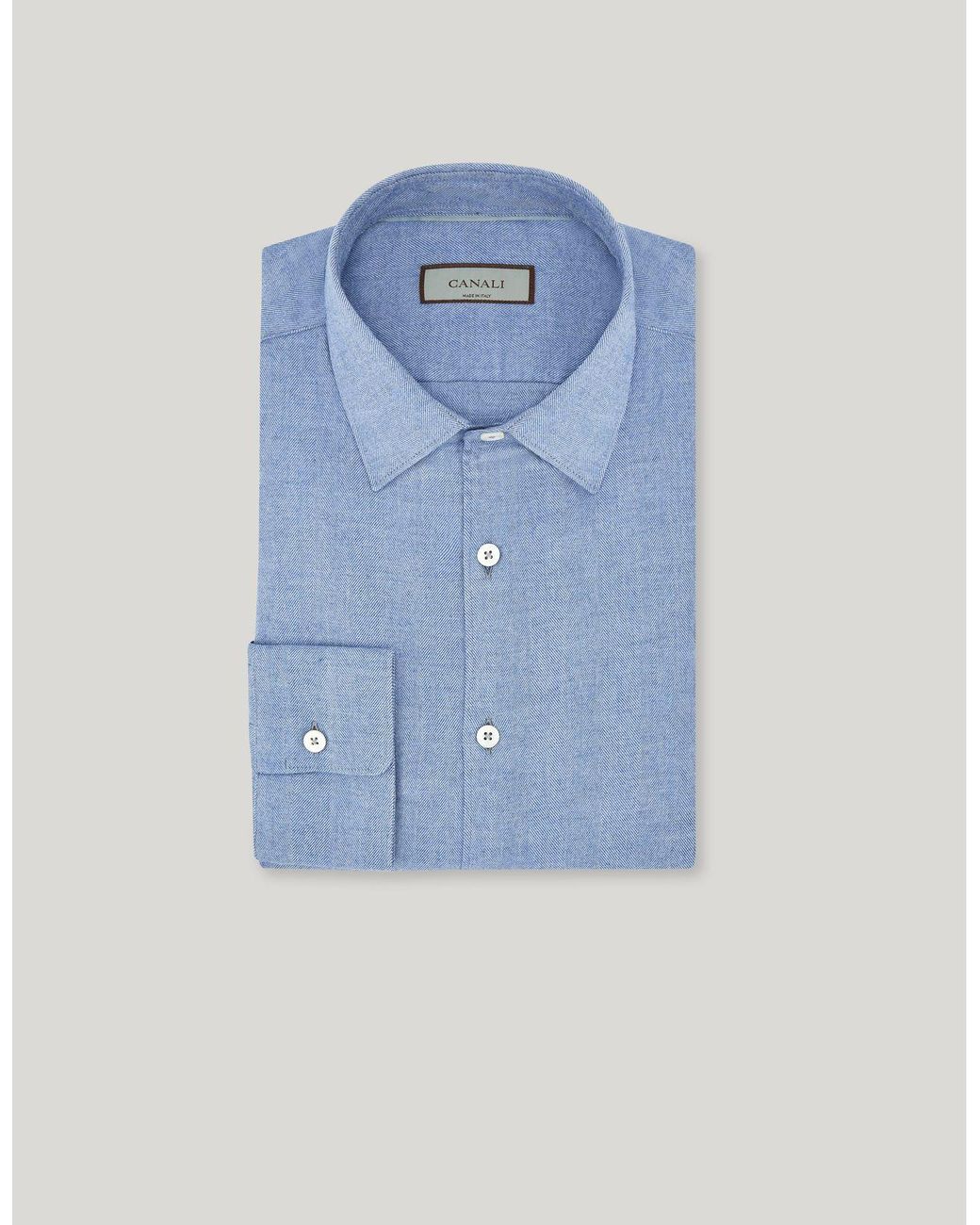 Canali Blue Melange Cotton And Lyocell Regular-Fit Shirt for men