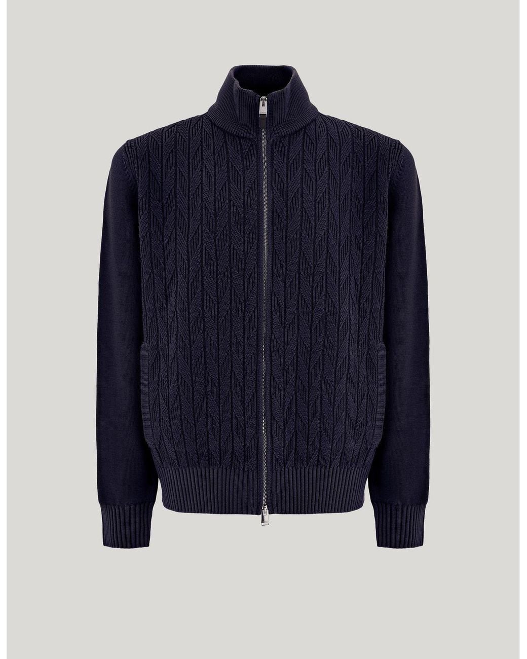 Canali Blue Macro-Structured Wool Zippered Cardigan for men