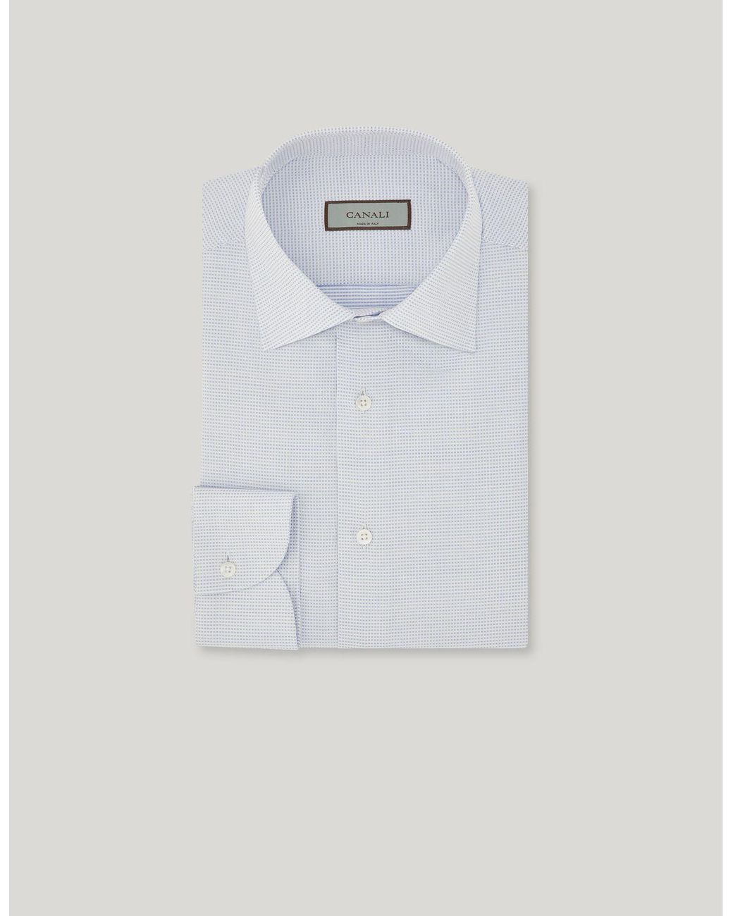 Canali White And Light Cotton Micro-Check Regular-Fit Shirt for men
