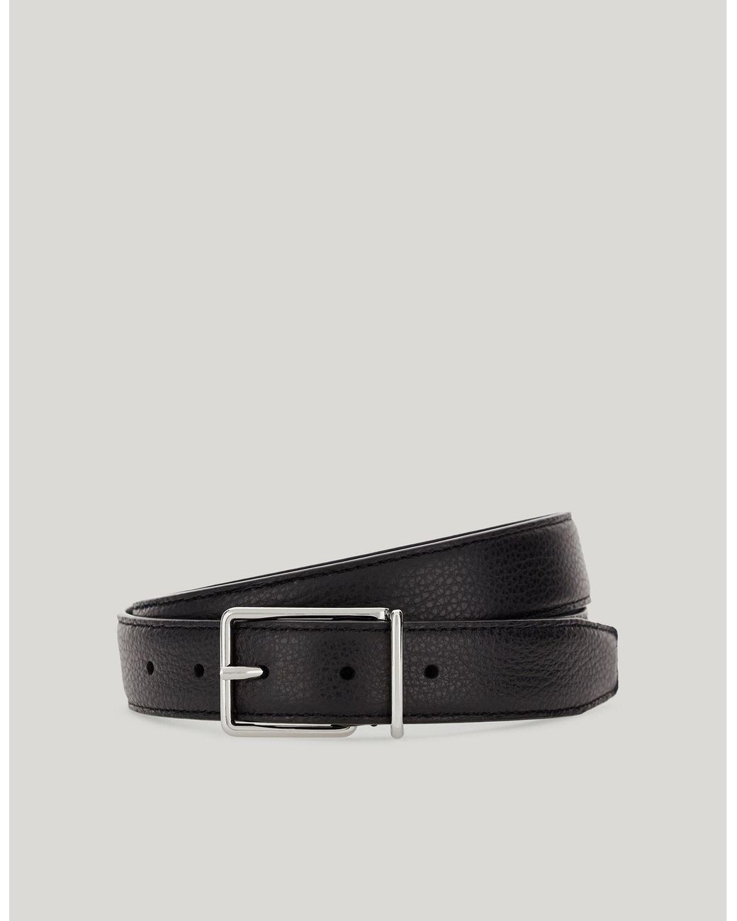 Canali Black Smooth Calfskin Belt With Squared Buckle for men