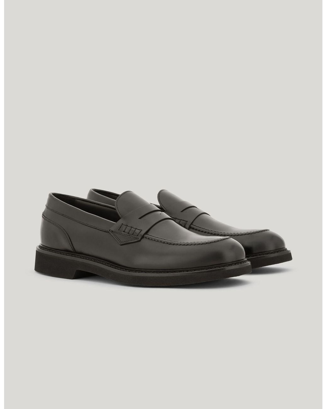 Canali Brown Dark Calfskin Penny Loafers With Eva Sole for men