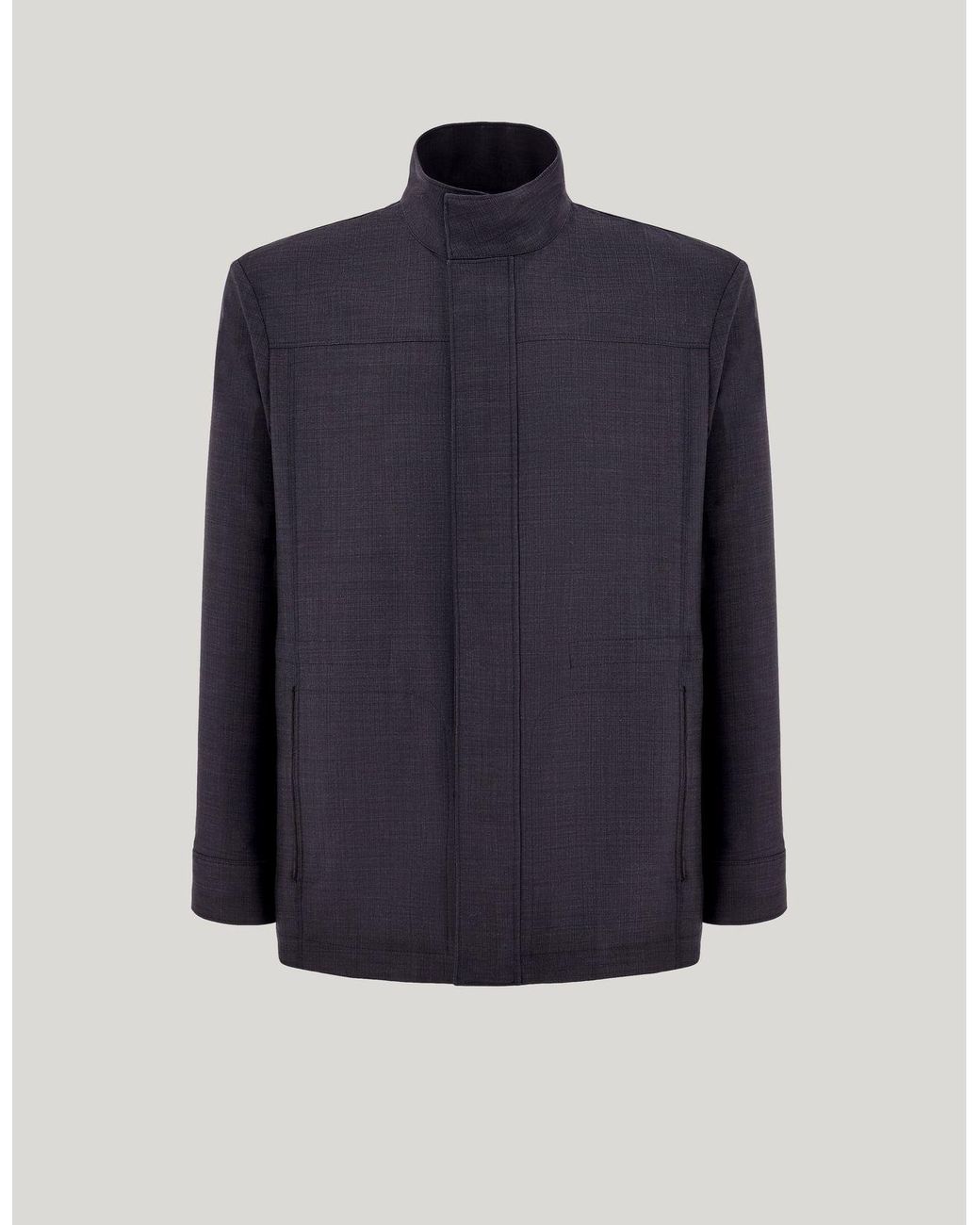 Canali Blue Wool Field Jacket With Raised Collar And Rain Protection Treatment for men