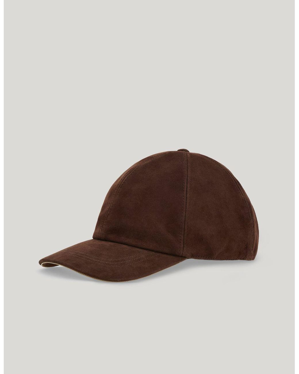 Canali Brown Suede Baseball Cap With Piping for men