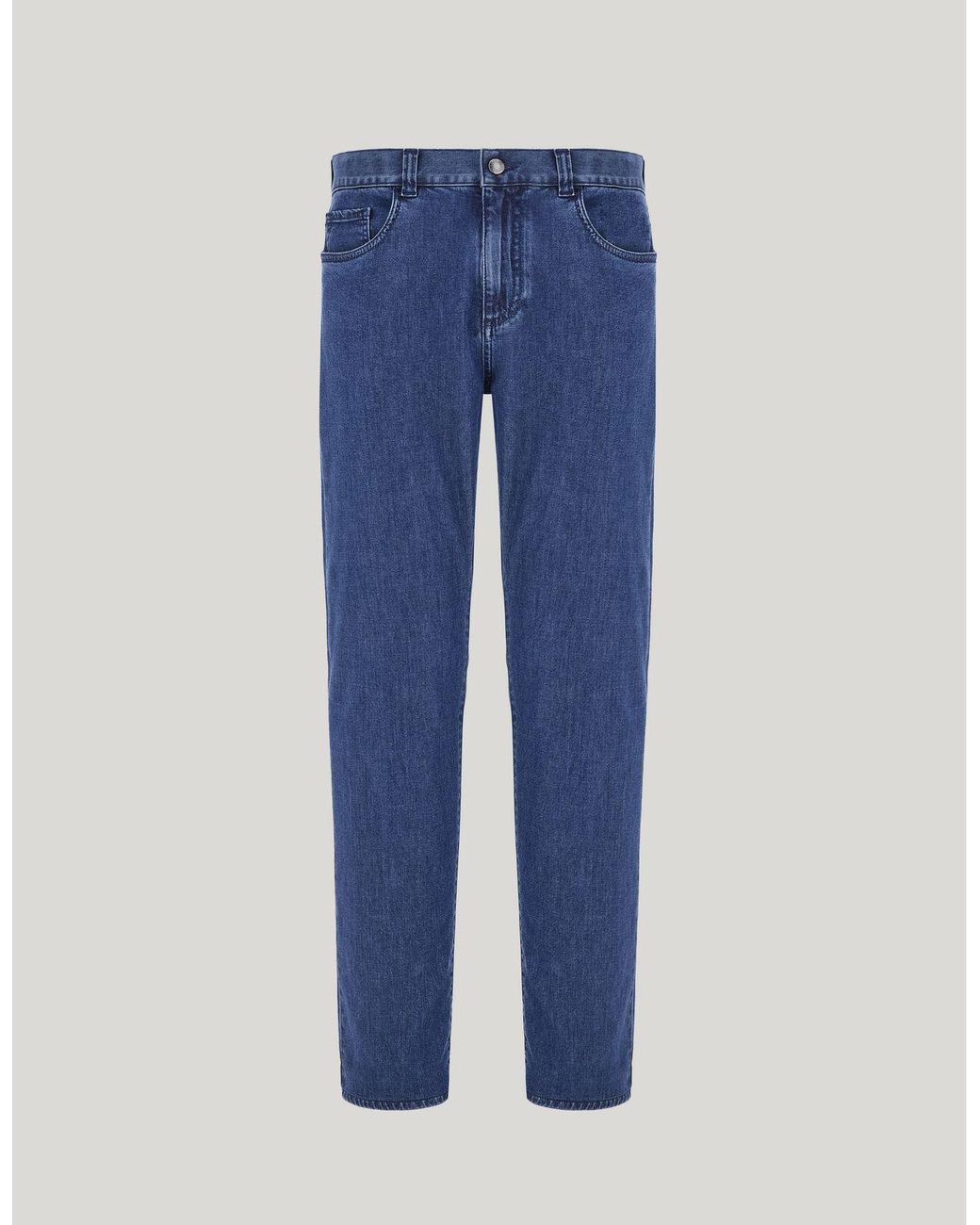 Canali Blue Medium Regular Fit Five Pocket Cotton And Silk Blend Pants for men
