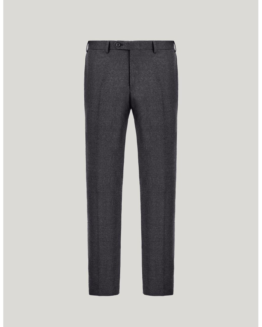 Canali Gray Charcoal Wool High-Waisted Flat-Front Trousers for men