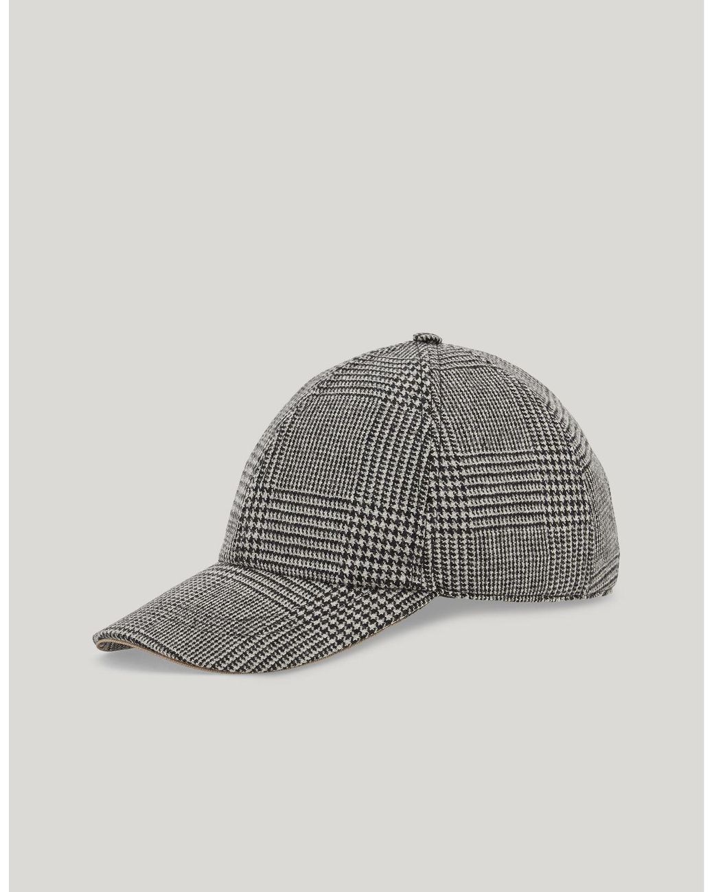 Canali Gray Pure Wool Check Baseball Cap With Piping for men