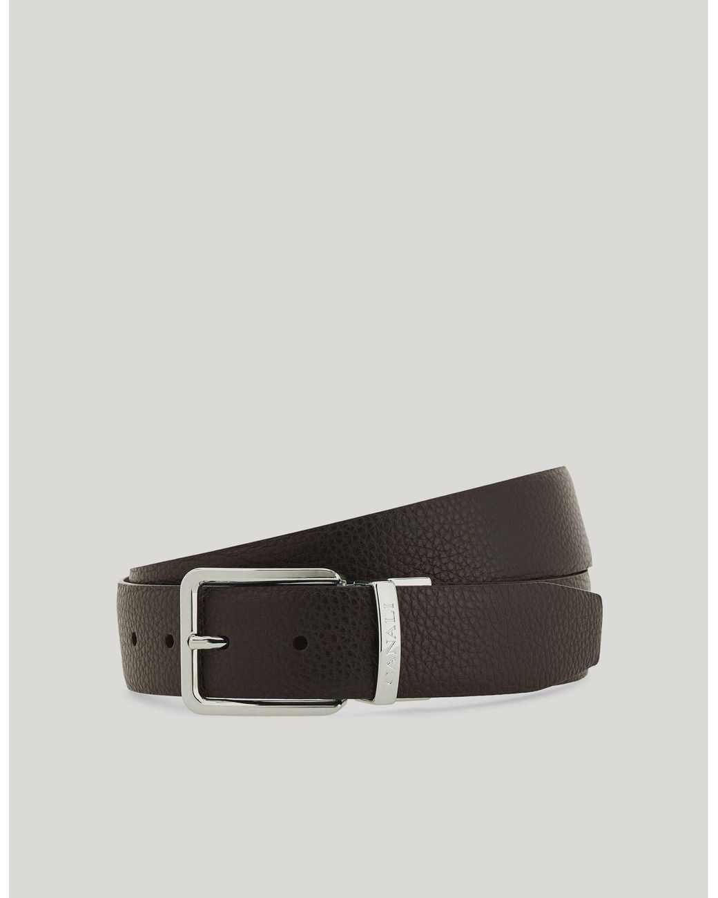 Canali Brown Reversible Dark And Tumbled Calfskin Belt for men
