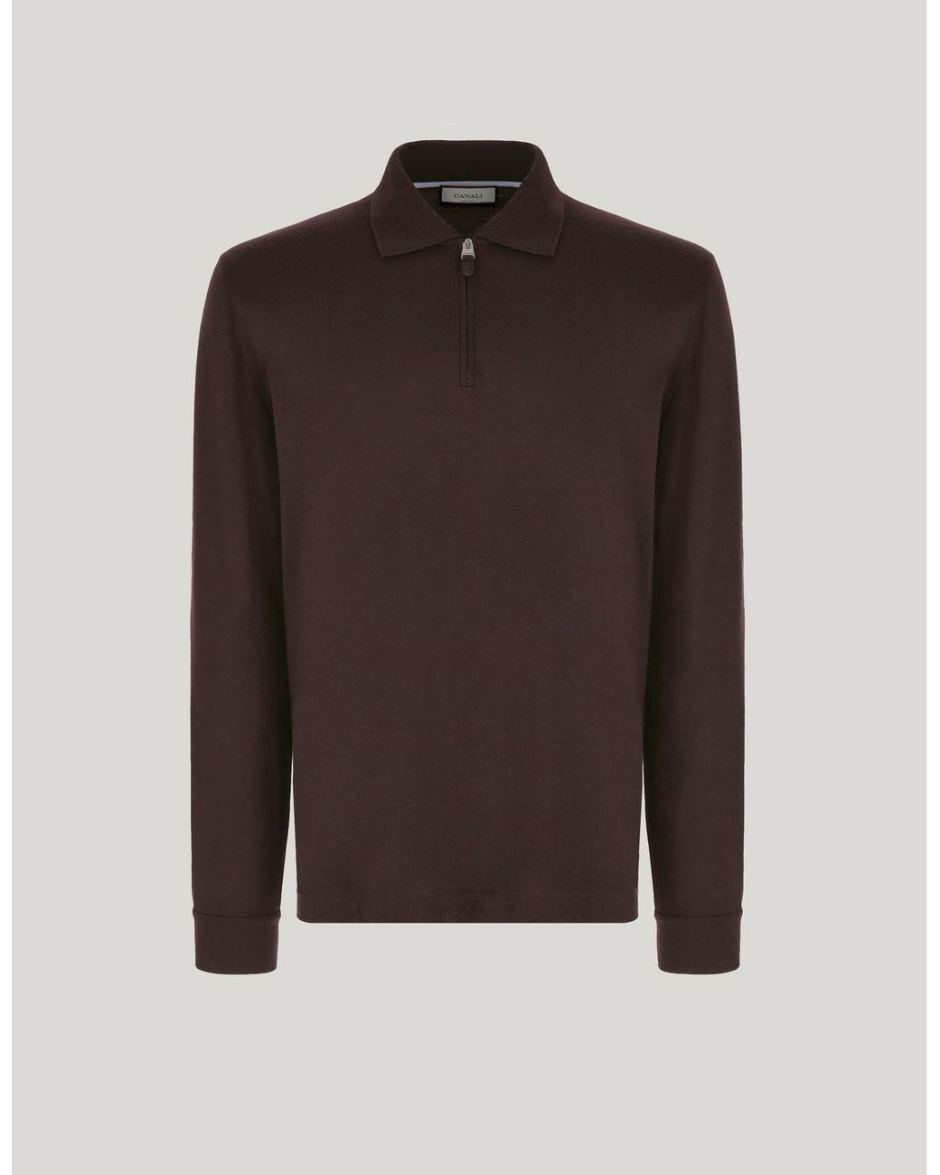 Canali Brown Impeccabile Burgundy Wool Zippered Polo Shirt for men
