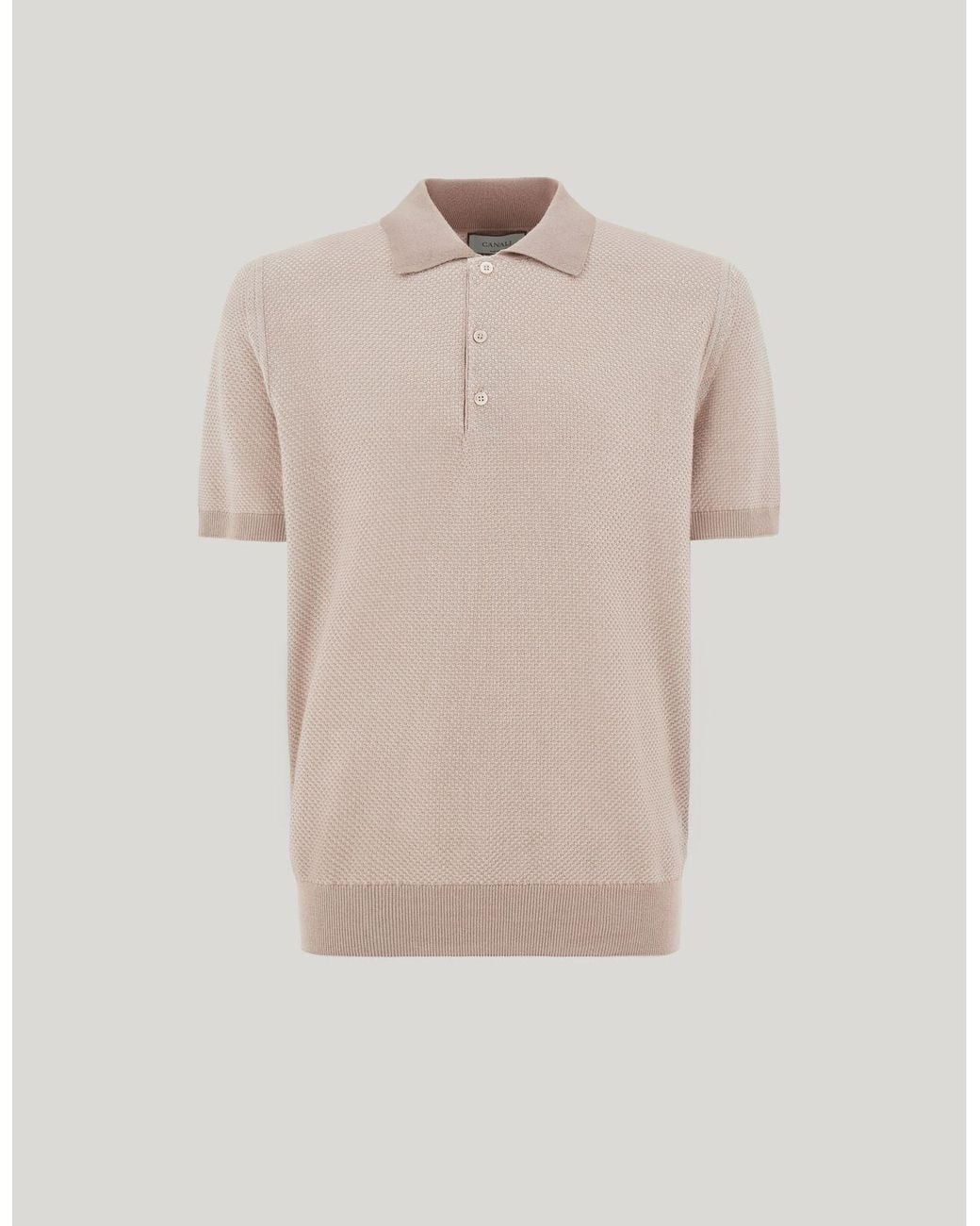 Canali Natural Microstructured Cotton Polo Shirt With Plain-Knit Collar for men