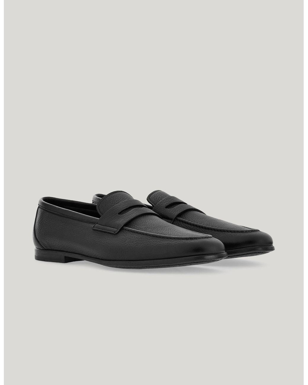 Canali Black Dark Deerskin Penny Loafer With Leather-Effect Rubber Sole for men