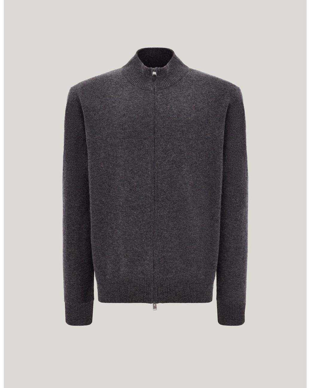 Canali Blue Anthracite Wool And Cashmere Full-Zippered Cardigan for men