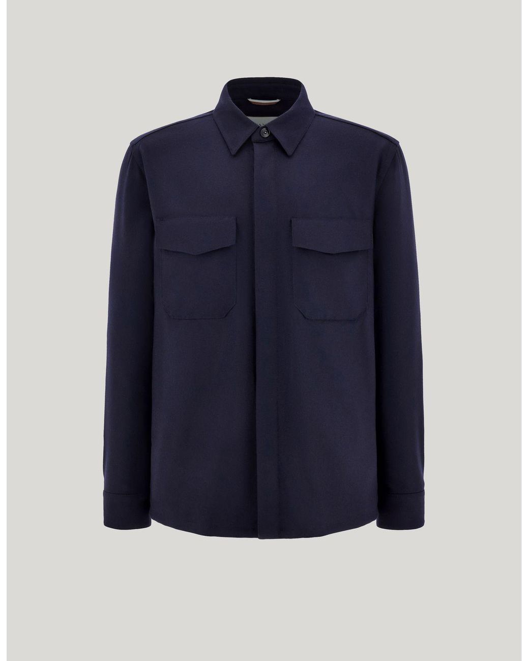 Canali Blue Wool Flannel Relaxed-Fit Overshirt for men