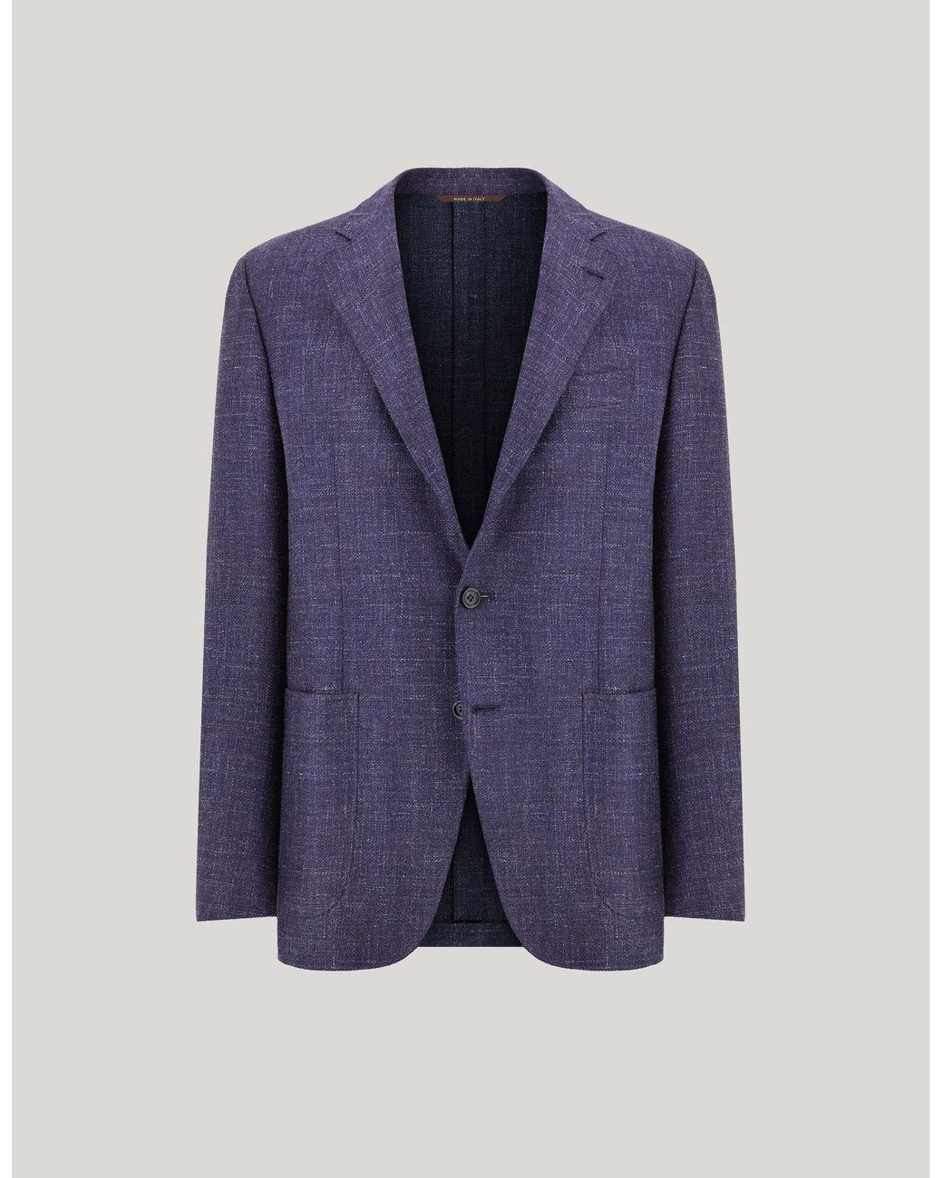 Canali Blue Wool, Silk And Linen Modern-Fit Jacket With Diagonal Design for men