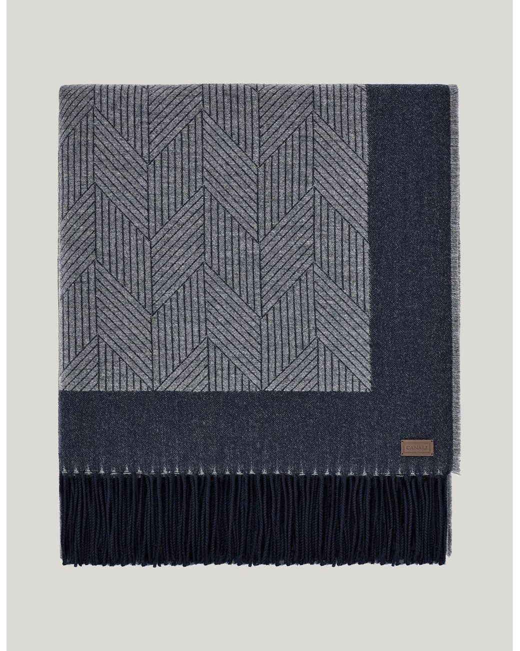Canali Blue Pure Wool Throw With Jacquard Arrow Motif for men