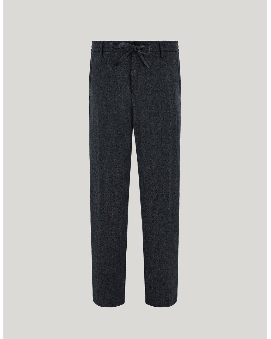 Canali Blue Anthracite Melange Impeccabile Wool Flannel Pants With Drawstring for men