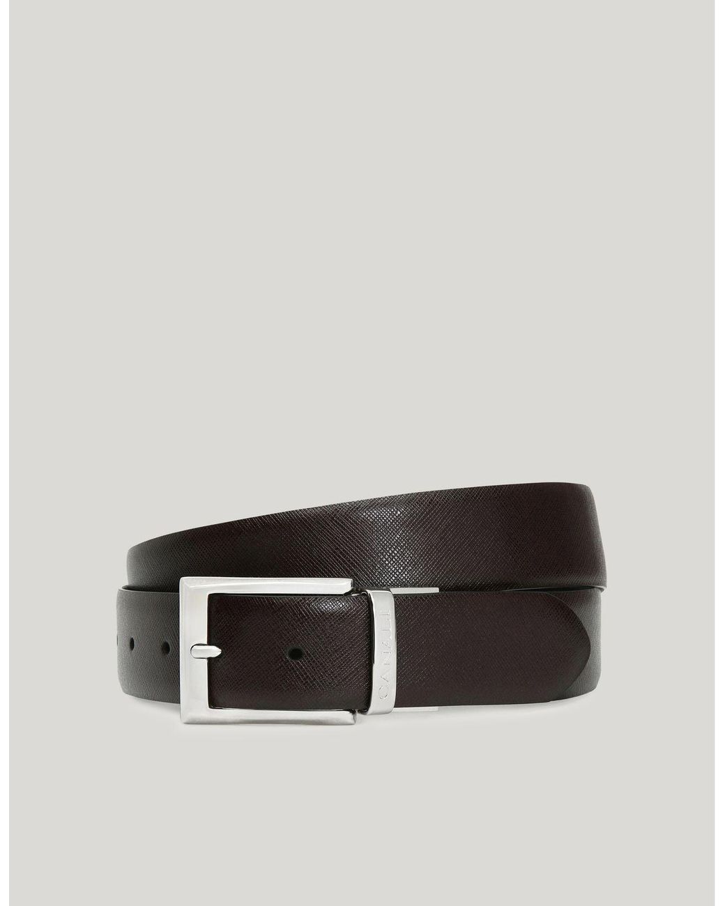 Canali Black And Reversible Printed Saffiano And Plain Calfskin Belt for men