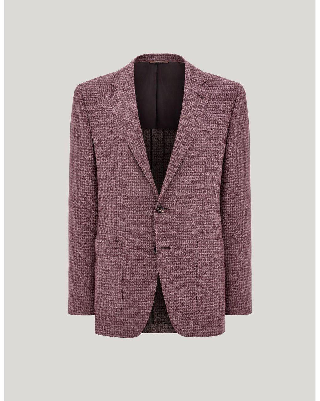Canali Purple Mauve Wool And Silk Houndstooth Single-Breasted Modern-Fit Kei Jacket for men