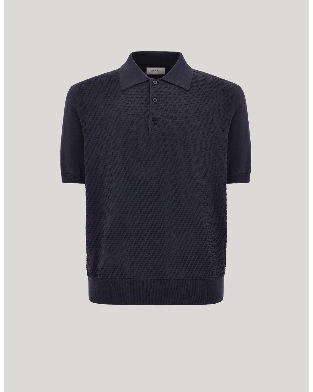 Canali Blue Regular-Fit Cotton And Silk Polo Shirt With Micro-Structure for men