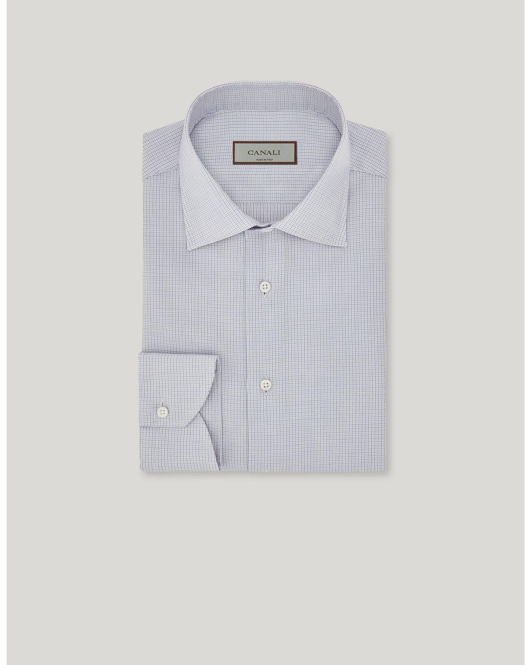 Canali Blue And Light Cotton Micro-Plaid Regular-Fit Shirt for men