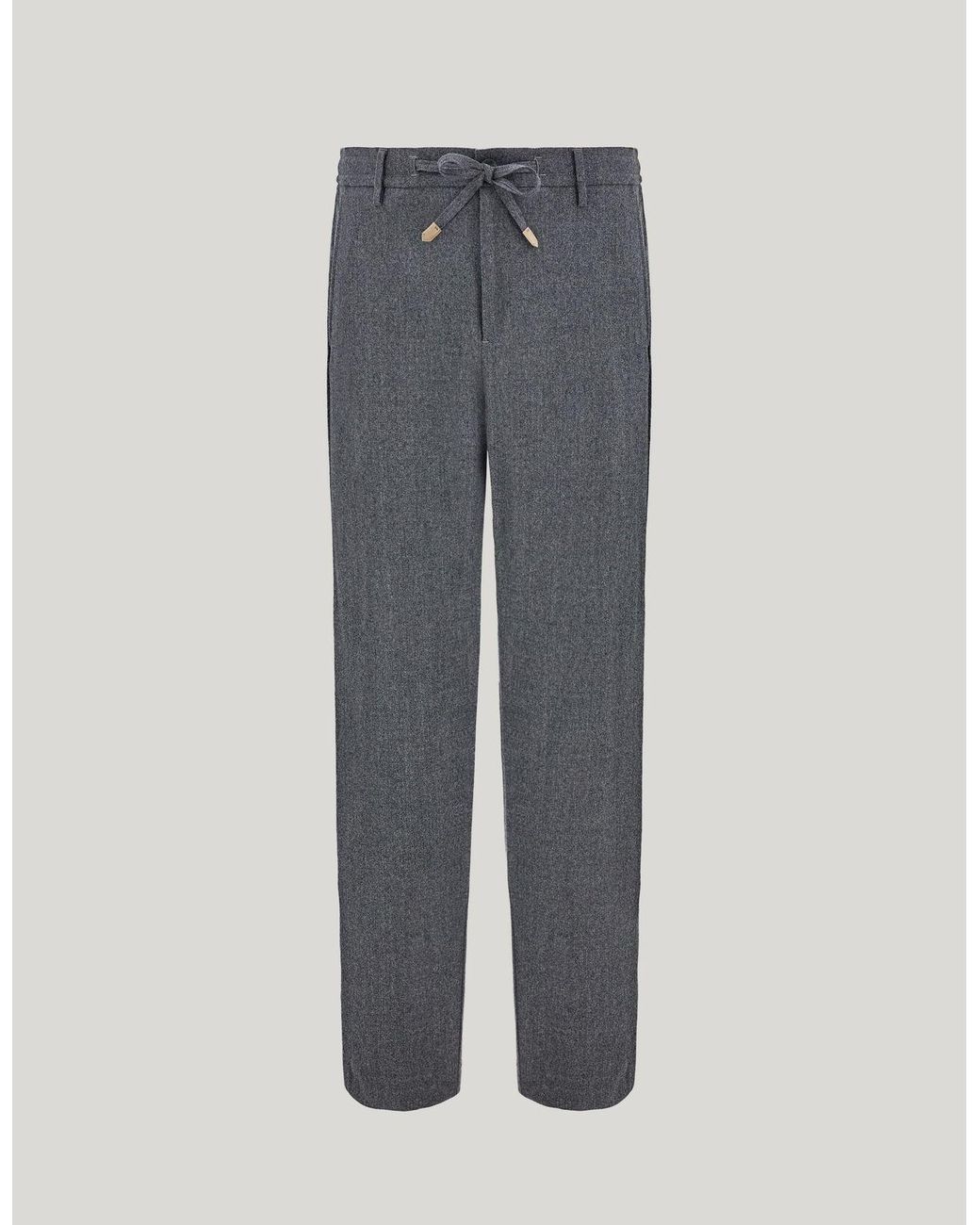 Canali Gray Melange Impeccabile Wool Flannel Pants With Drawstring for men