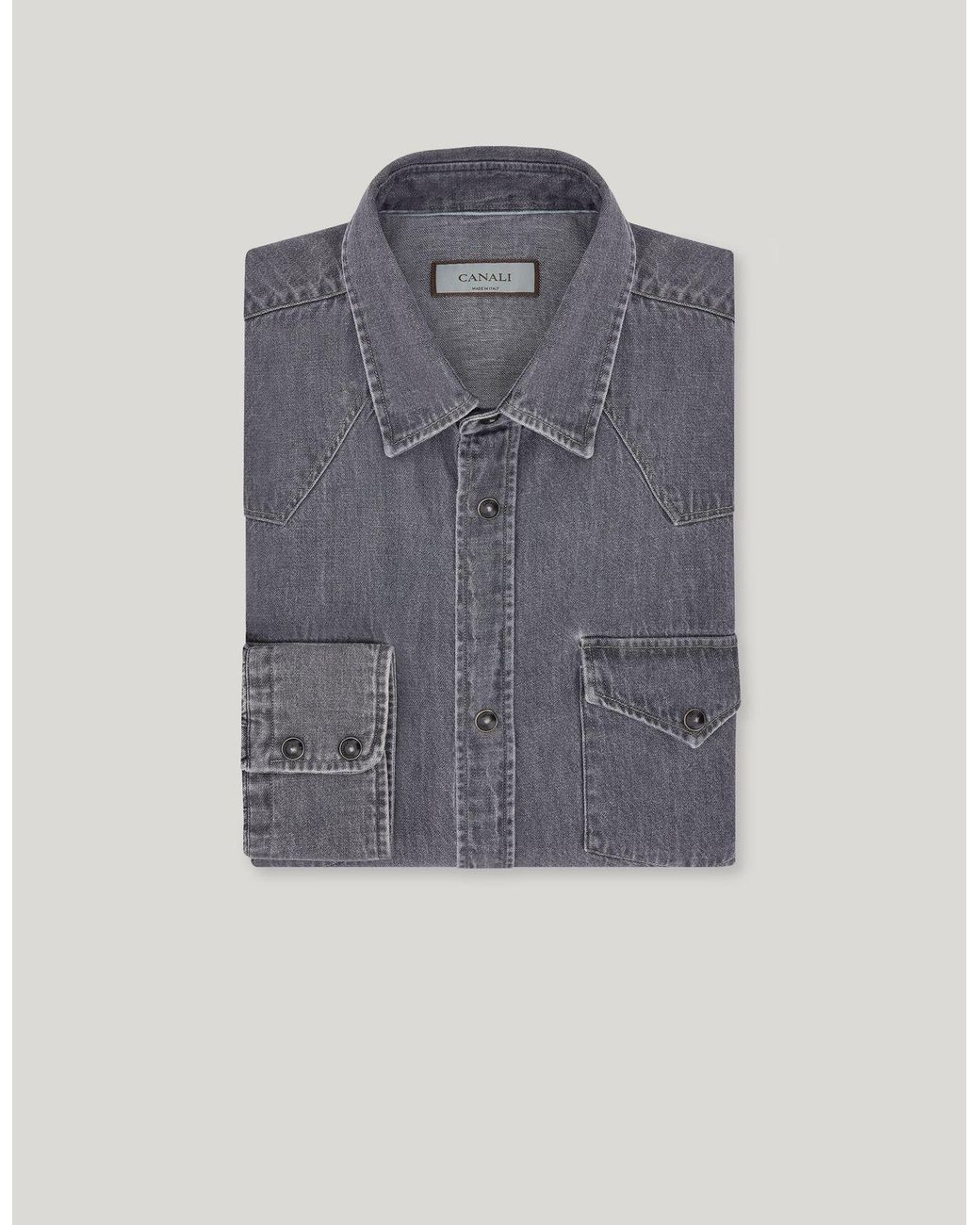 Canali Blue Stonewashed Cotton Denim Regular-Fit Western Shirt for men