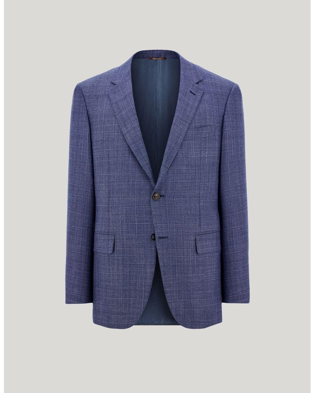 Canali Blue And Light Silk And Cashmere Regular-Fit Overcheck Jacket for men