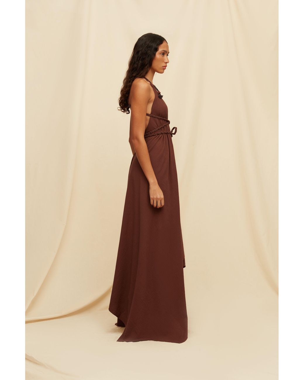 Caravana Brown Yatzil Tassel Maxi Dress Artisanal Cotton