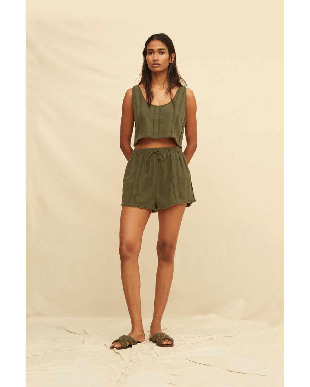 Caravana Green Avani Crop Vest Artisanal Cotton