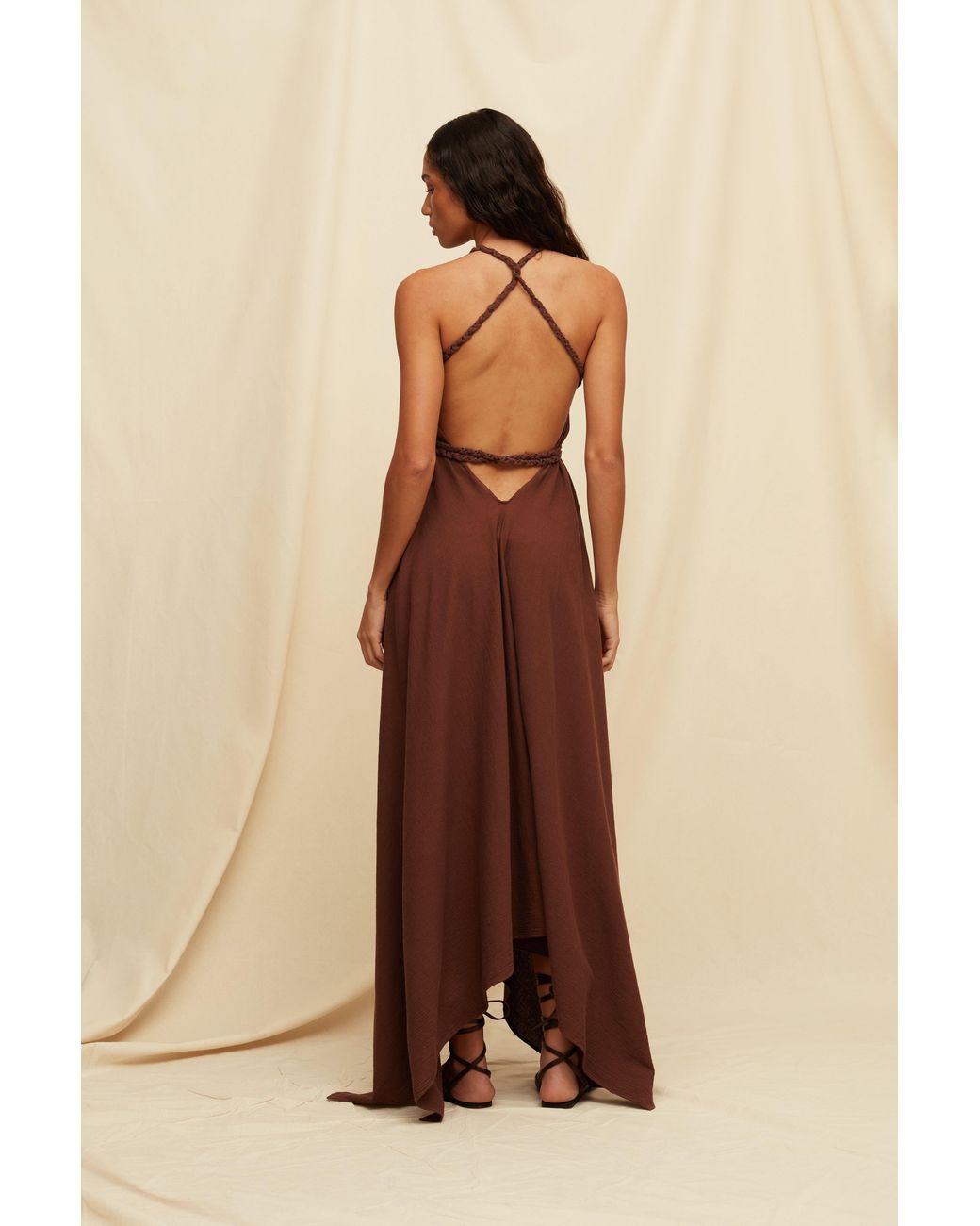 Caravana Brown Yatzil Tassel Maxi Dress Artisanal Cotton