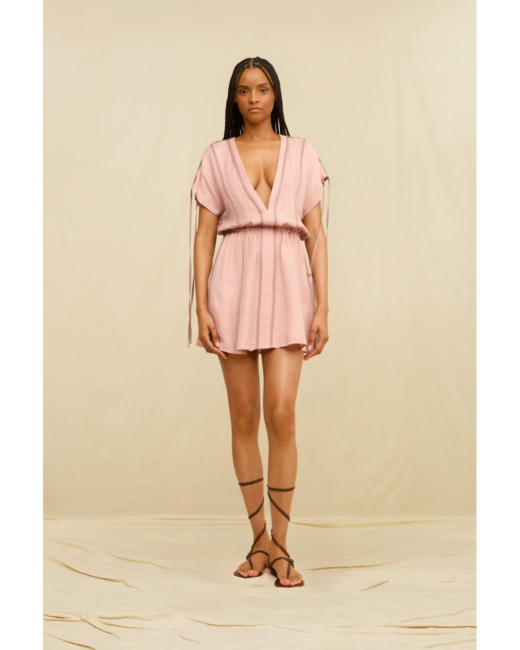 Caravana Pink Rhea Mini Dress Linen Cupro