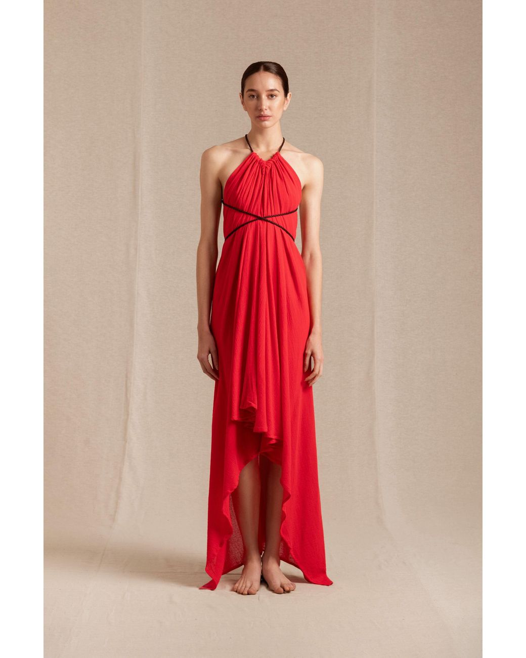 Caravana Red Ayikal Dress Cotton Gauze