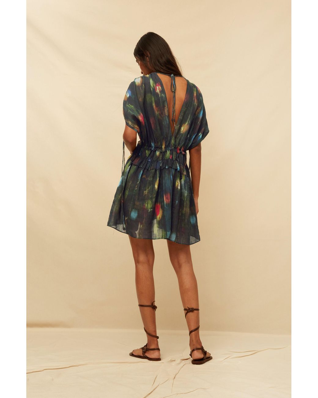 Caravana Green Omaya Mini Dress Lyocell Ramie