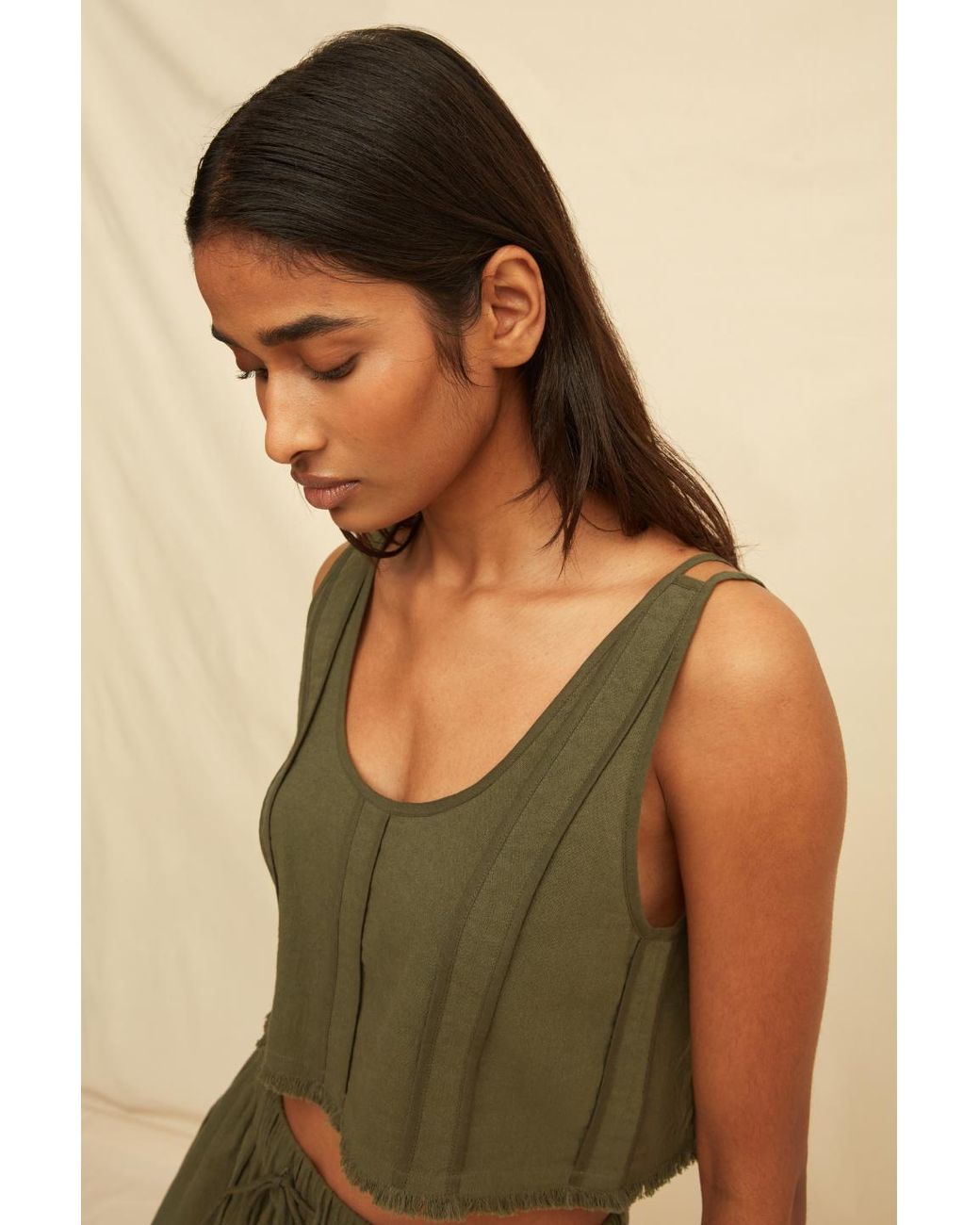 Caravana Green Avani Crop Vest Artisanal Cotton