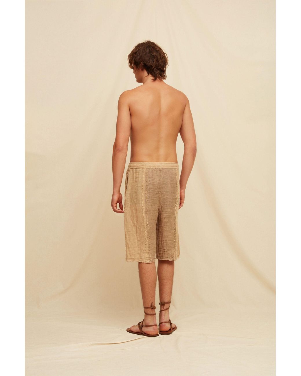 Caravana Brown Bexni Lines Shorts Linen Cotton for men