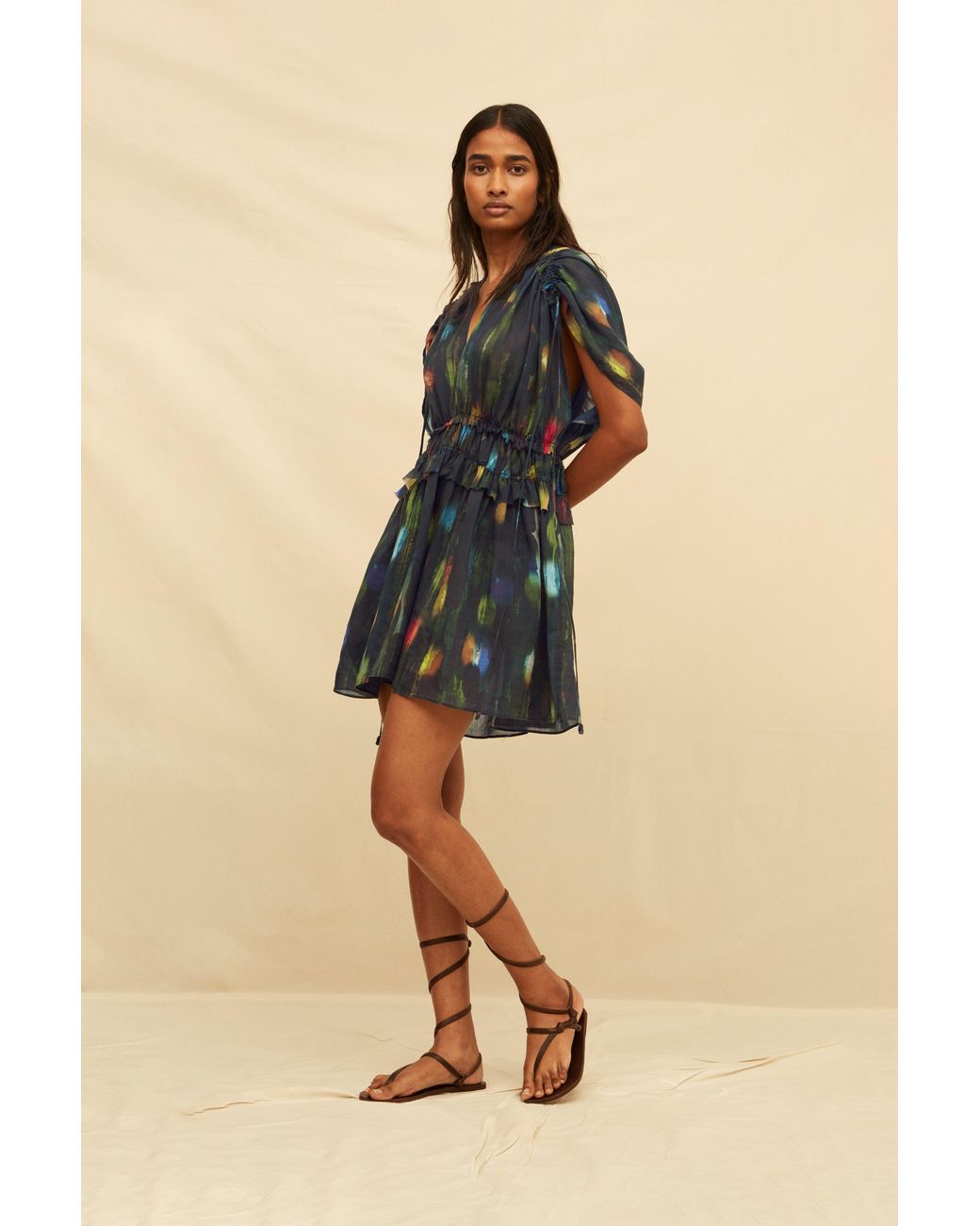 Caravana Green Omaya Mini Dress Lyocell Ramie