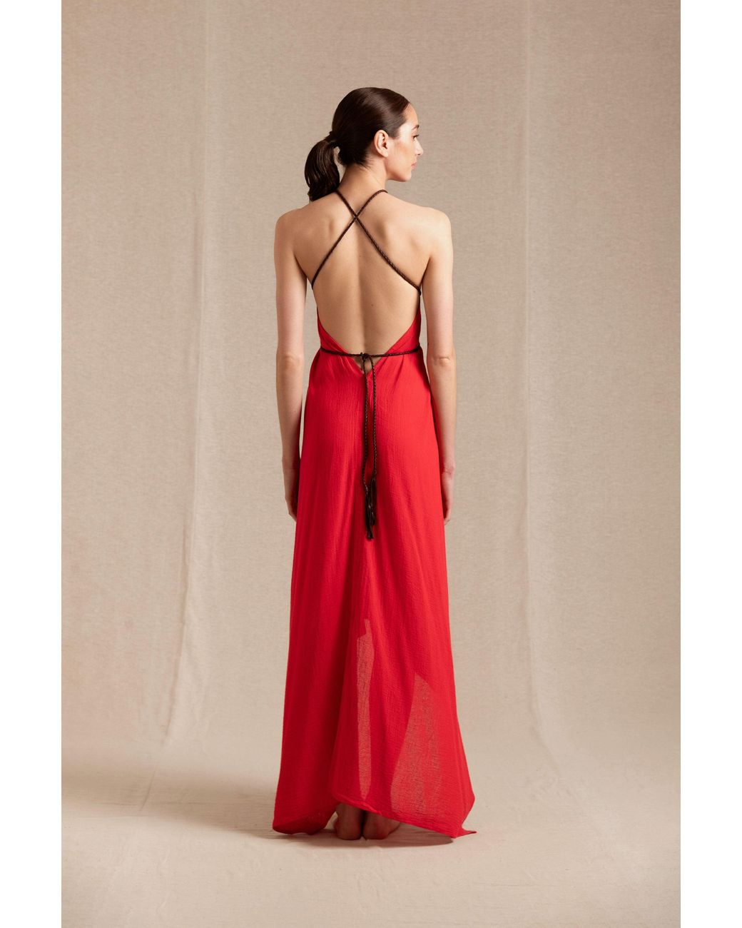 Caravana Red Ayikal Dress Cotton Gauze