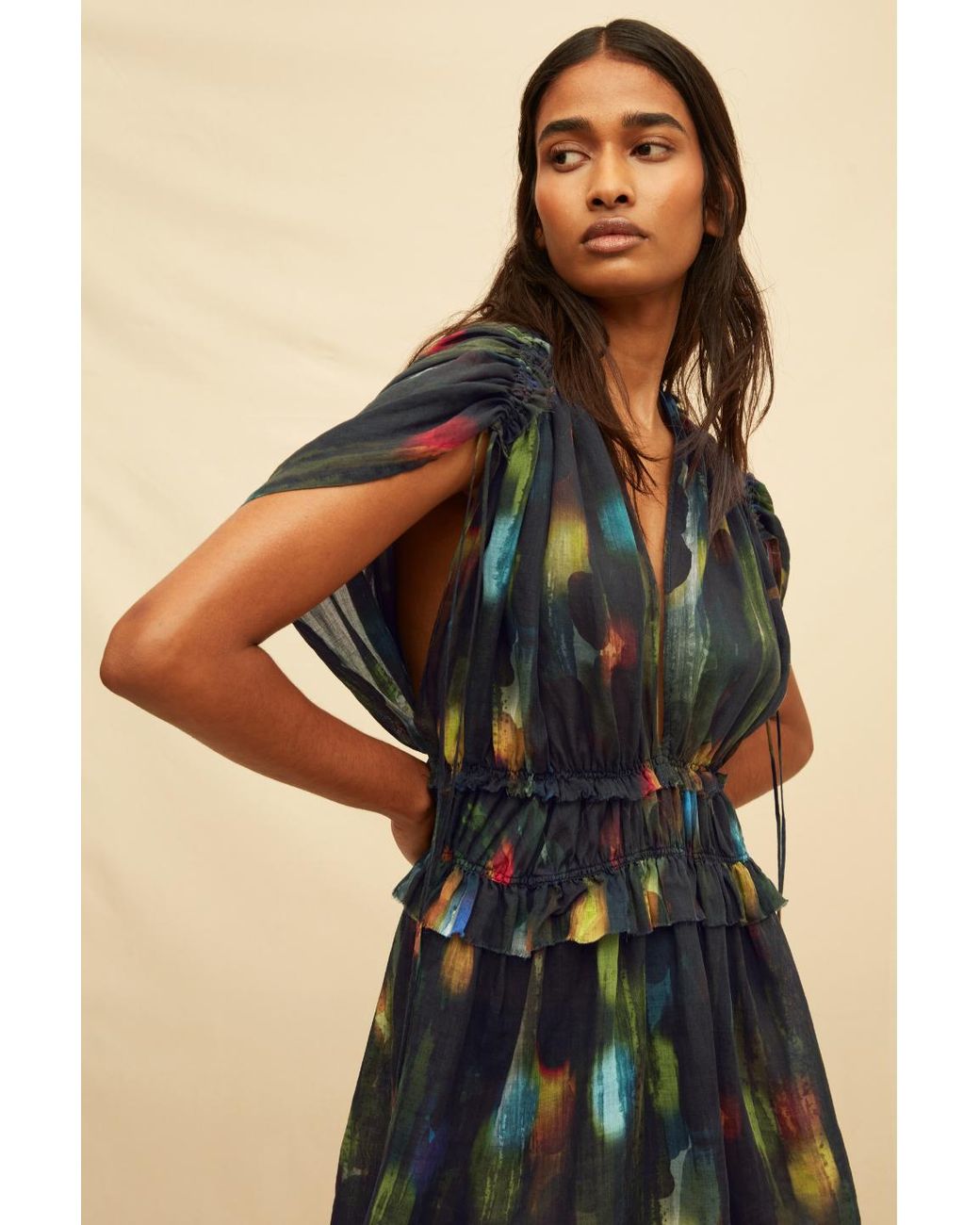 Caravana Green Omaya Mini Dress Lyocell Ramie