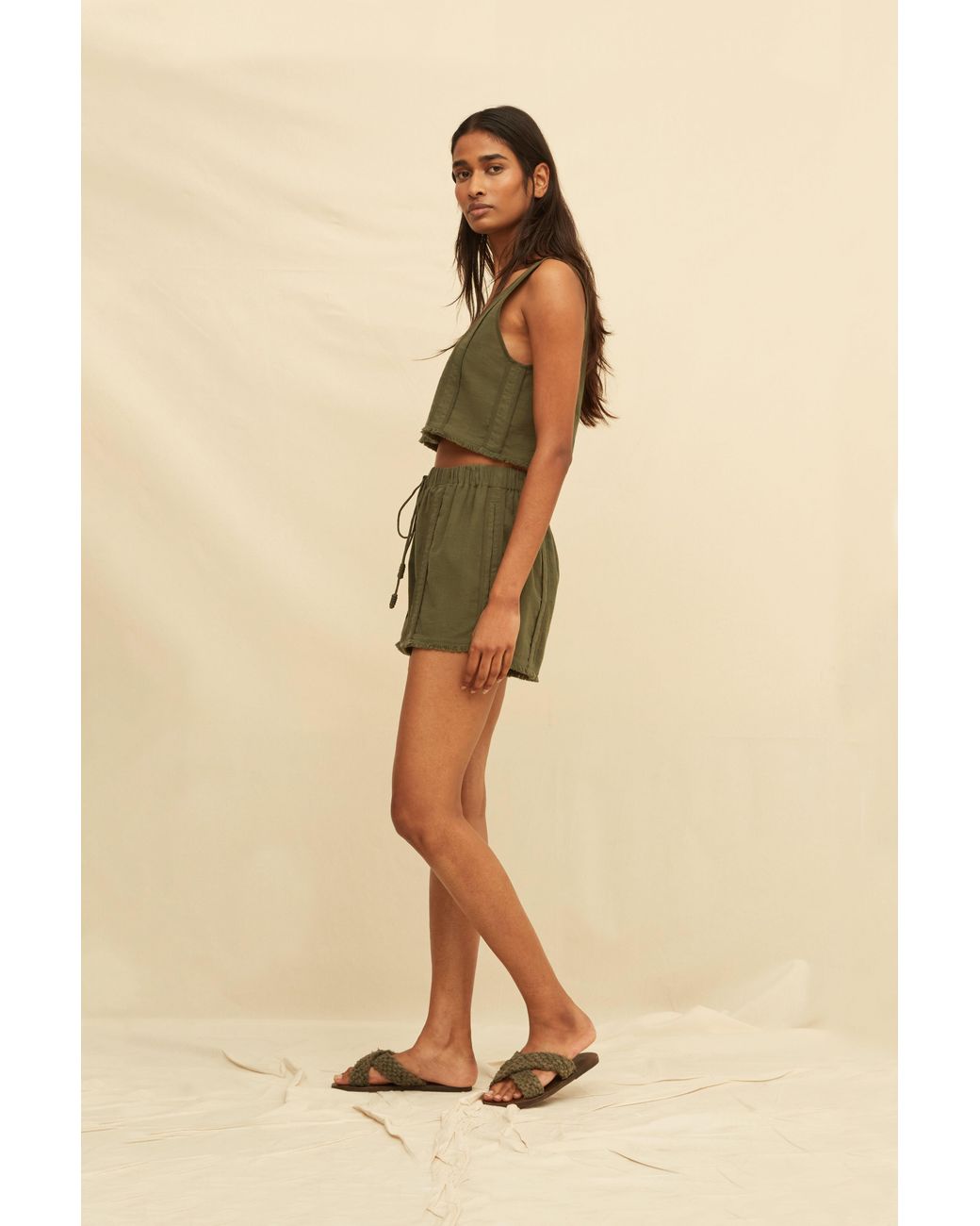 Caravana Green Avani Crop Vest Artisanal Cotton