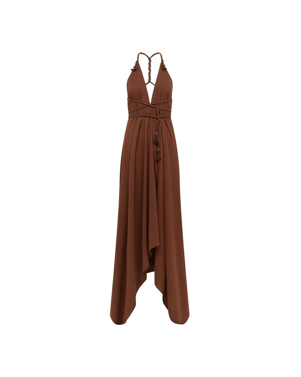 Caravana Brown Yatzil Tassel Maxi Dress Artisanal Cotton