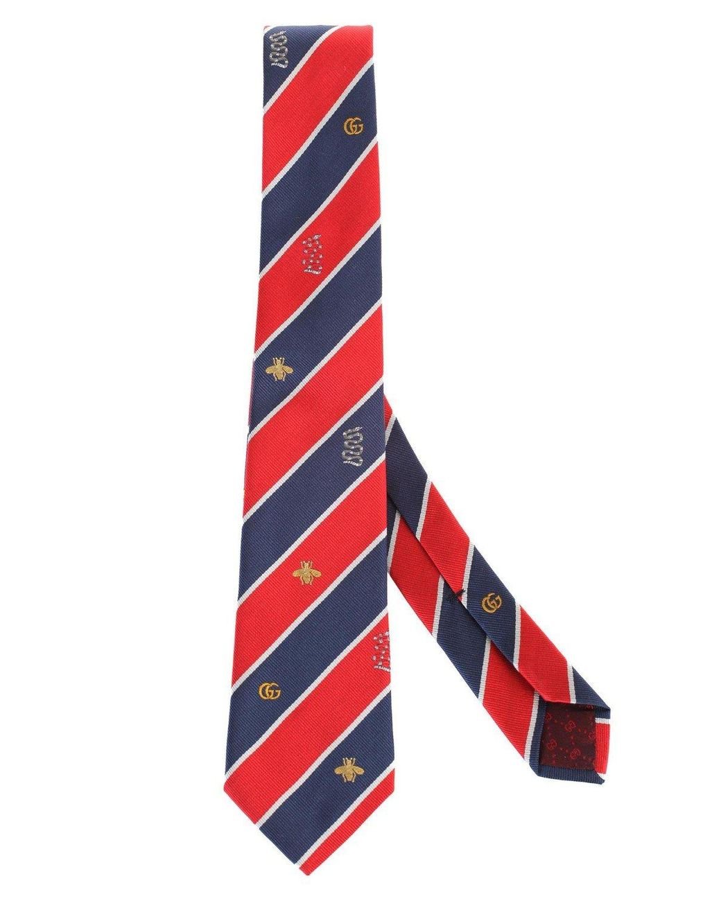 Gucci Red And Blue Striped Silk Tie With Double G for Men - Lyst