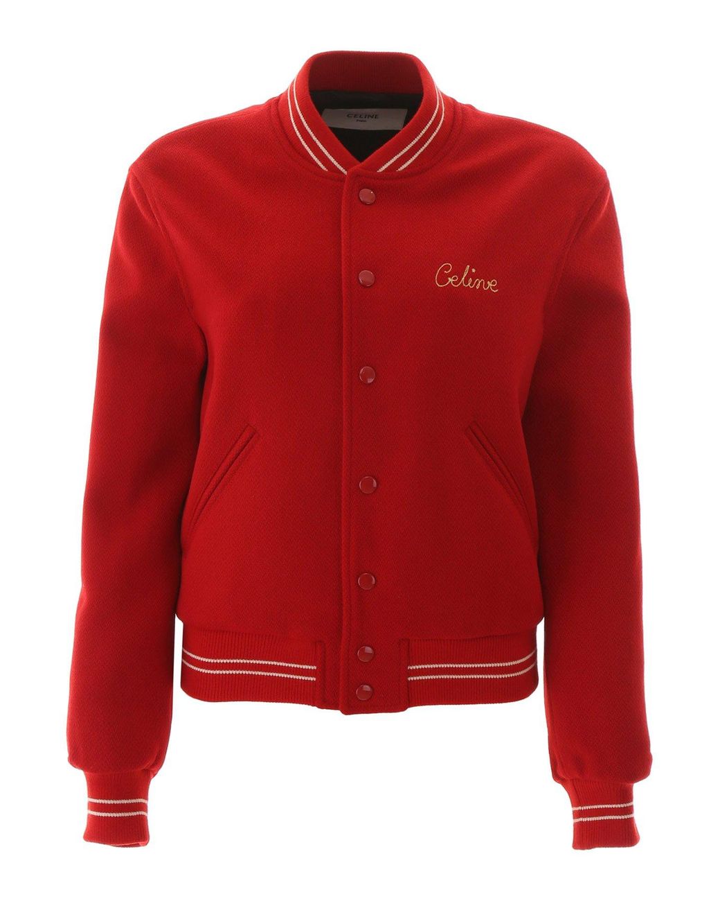 celine red varsity jacket