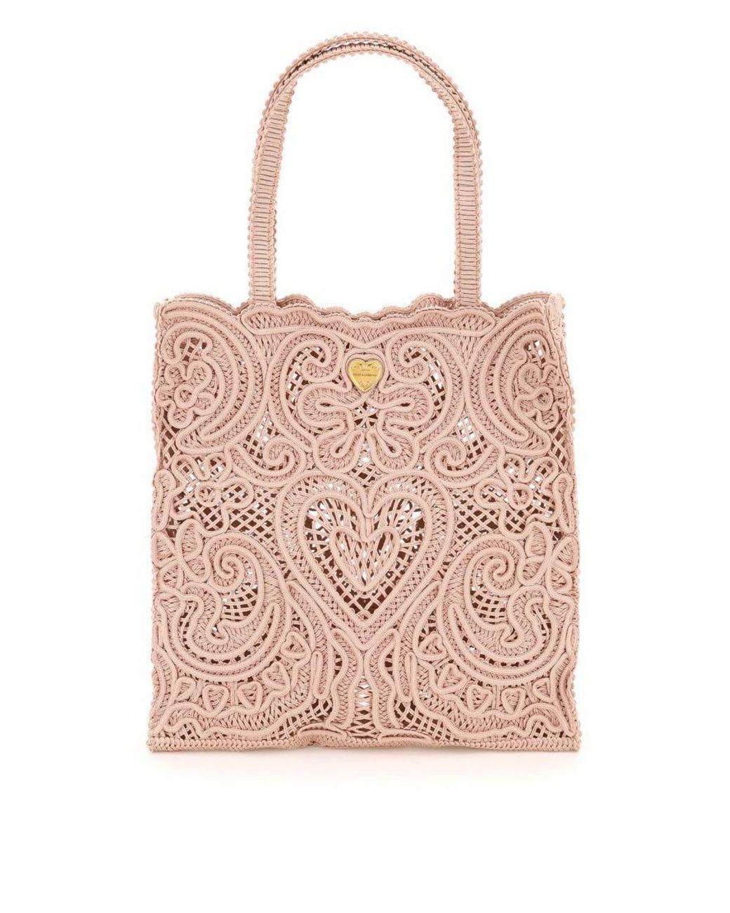 Dolce & Gabbana Beatrice Medium Tote Bag Cordonetto Lace in Pink | Lyst