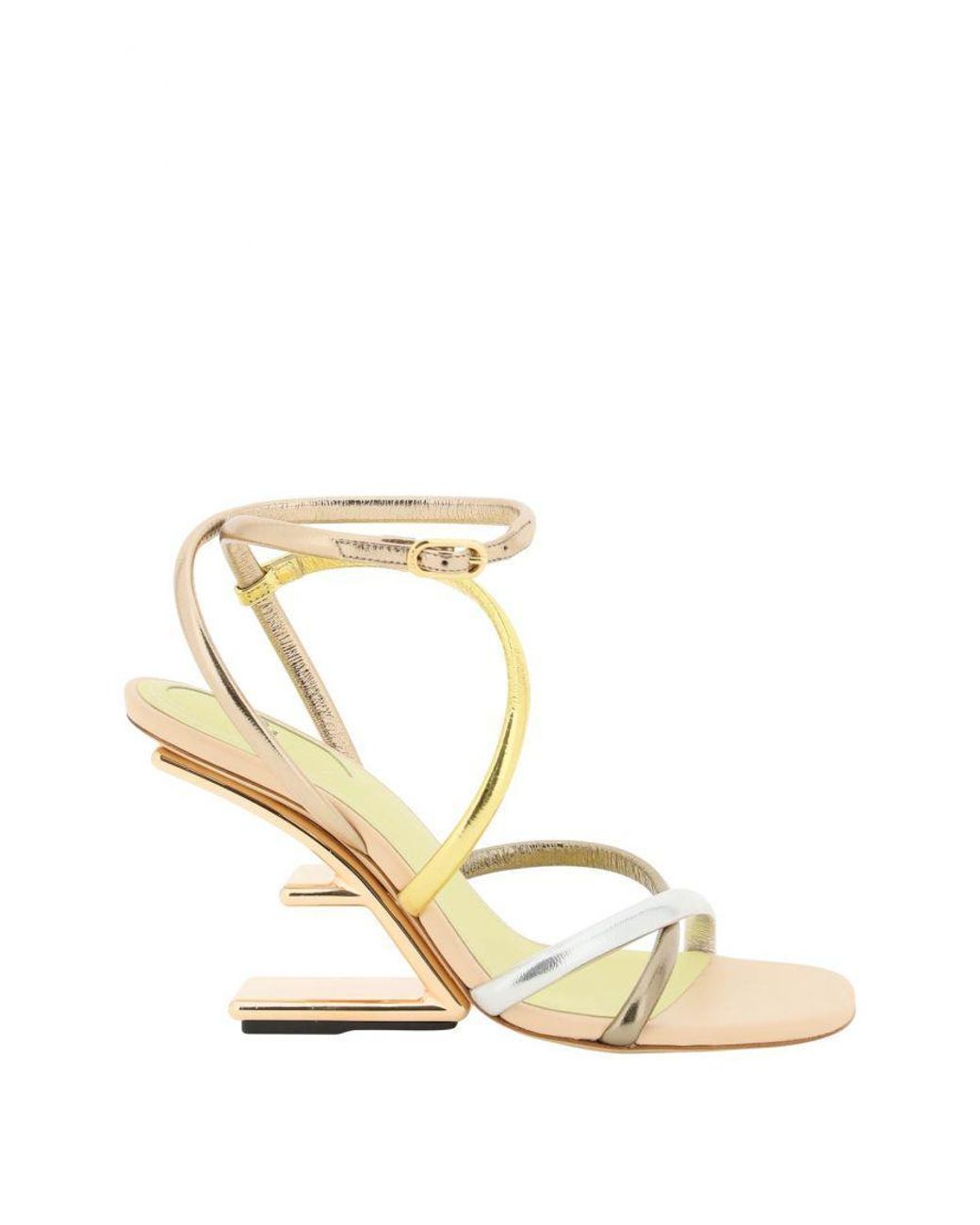 Fendi Leather Laminated Nappa First Sandals in Silver/Gold/Brown ...