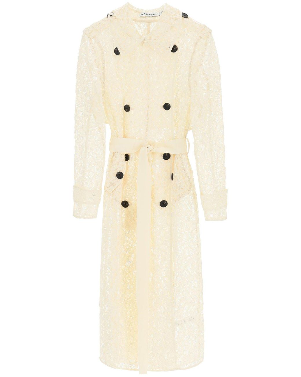 Self-Portrait Lace Trench Coat 10 Cotton in Beige (Natural) | Lyst