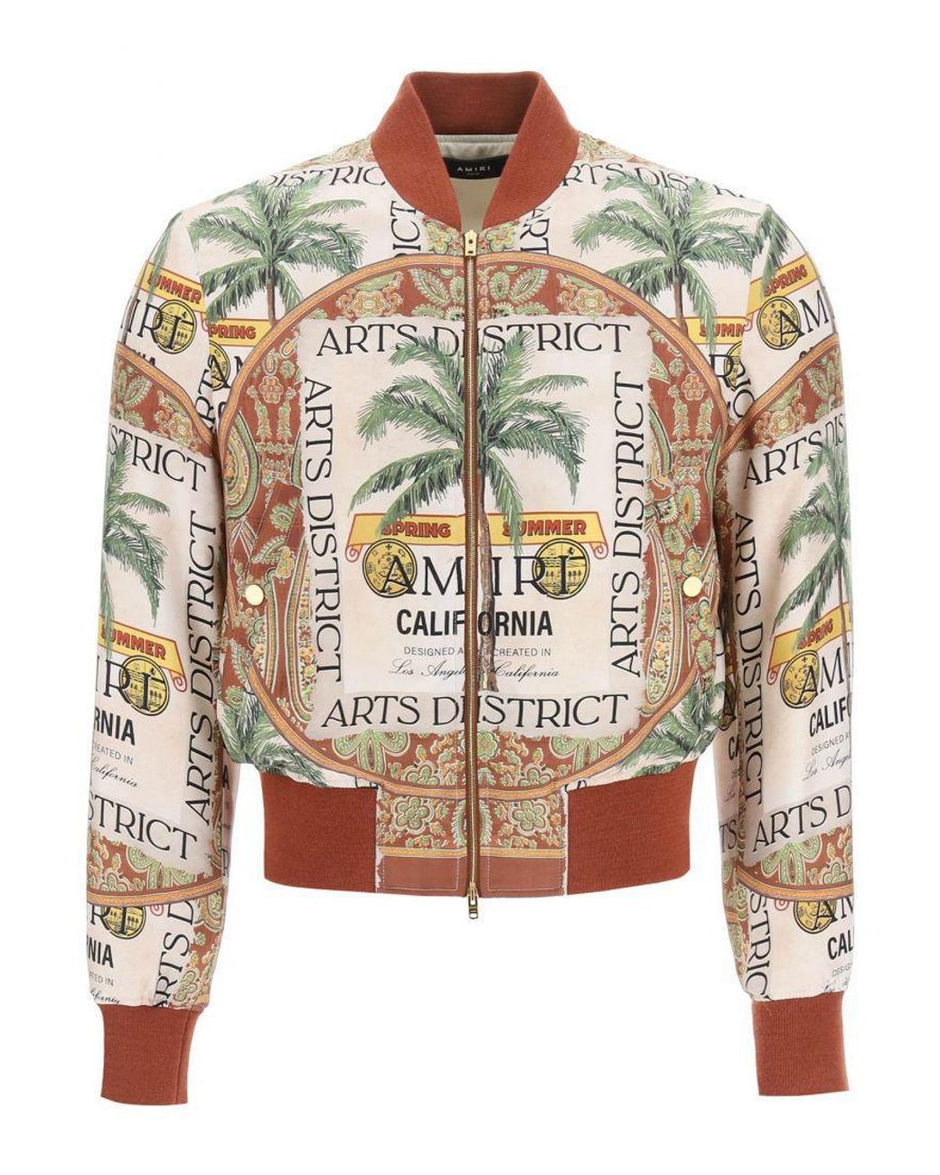 Amiri Silk Rum Label Bomber Jacket in Brown/Beige/Green (Natural) for ...