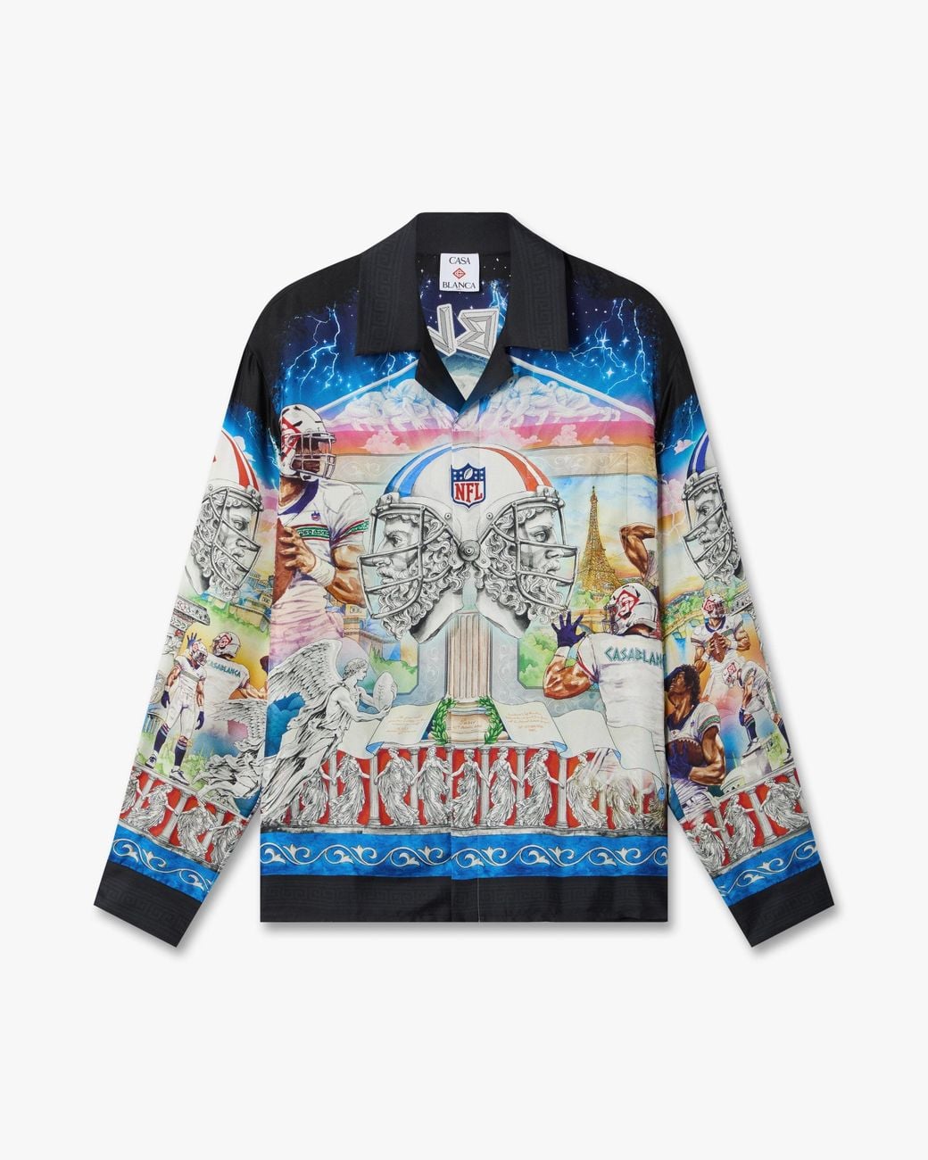 Casablanca Paris Blue Nfl Paris Game Long Sleeve Silk Twill Shirt, By for men